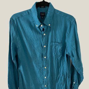 SALE S J CREW CLASSIC FIT BLUE LINEN LONG SLEEVE WOVEN SHIRT